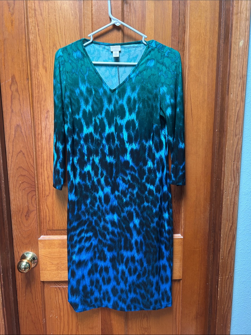 Chicos Teal Ombre V-Neck Top